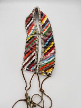 Vintage Handmade Beaded Safety Pin Belt Seed Bead Geometric Adjustable 28"